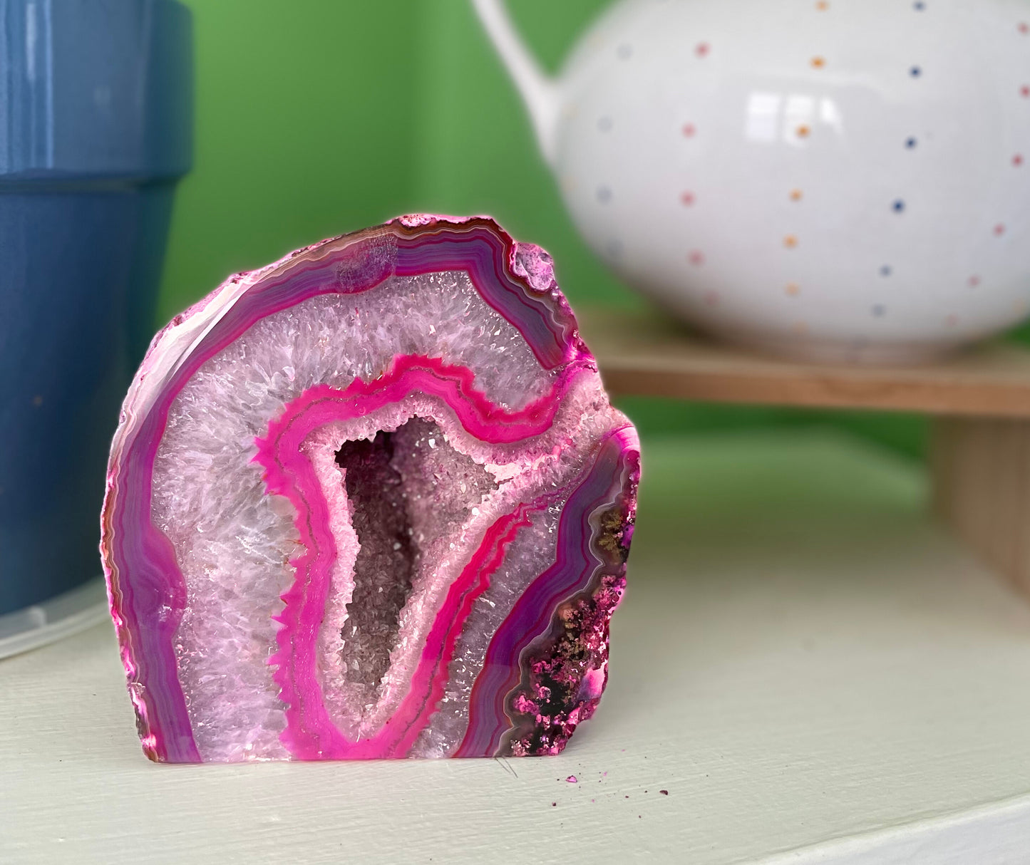 Pink Agate Half with Amazing Druze | 4.85 inches This & That Minerals