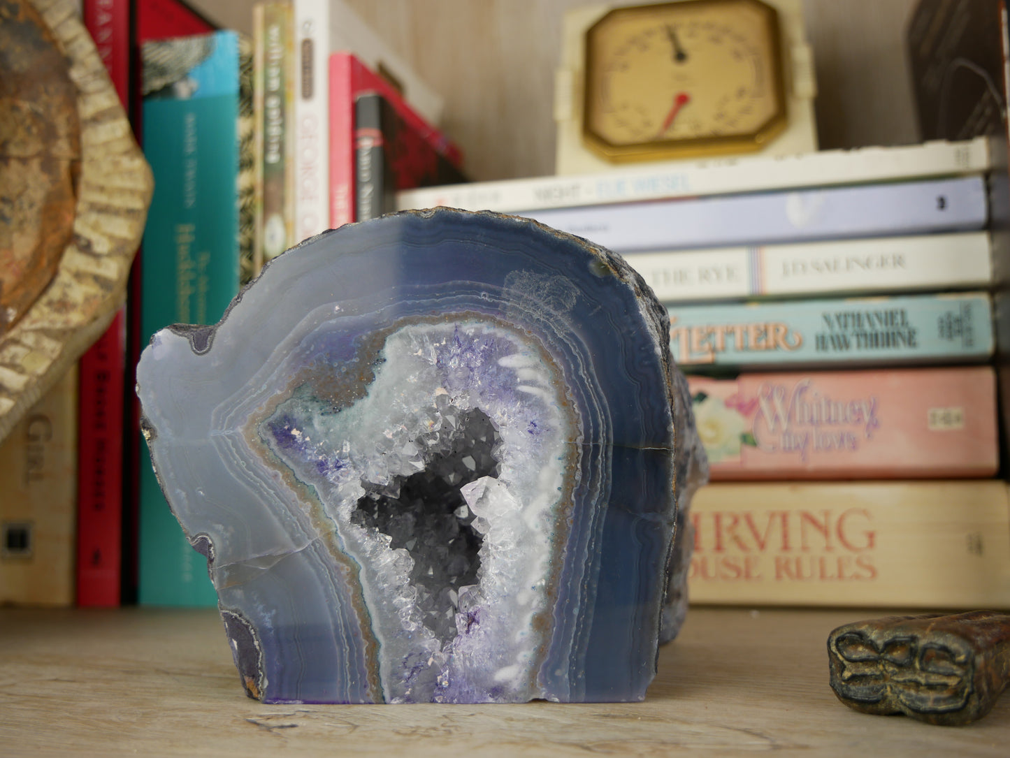 Polished Bluish Gray Agate Half with Internal Crystals | 3.65 inches This & That Minerals