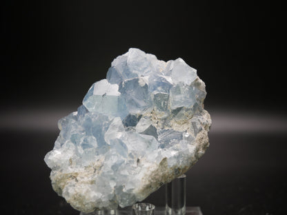 A stunning Celestite Cluster, weighing 190.4 grams and measuring 2.73 inches long, showcasing delicate blue crystals radiating from a central point.