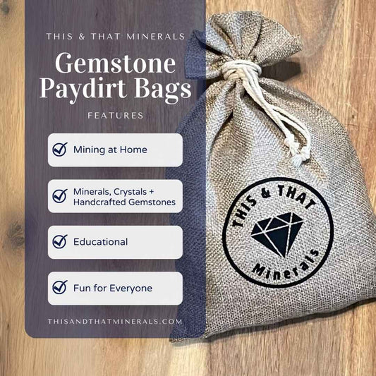 A burlap bag with the logo of a gemstone and the words gemstone paydirt bags.