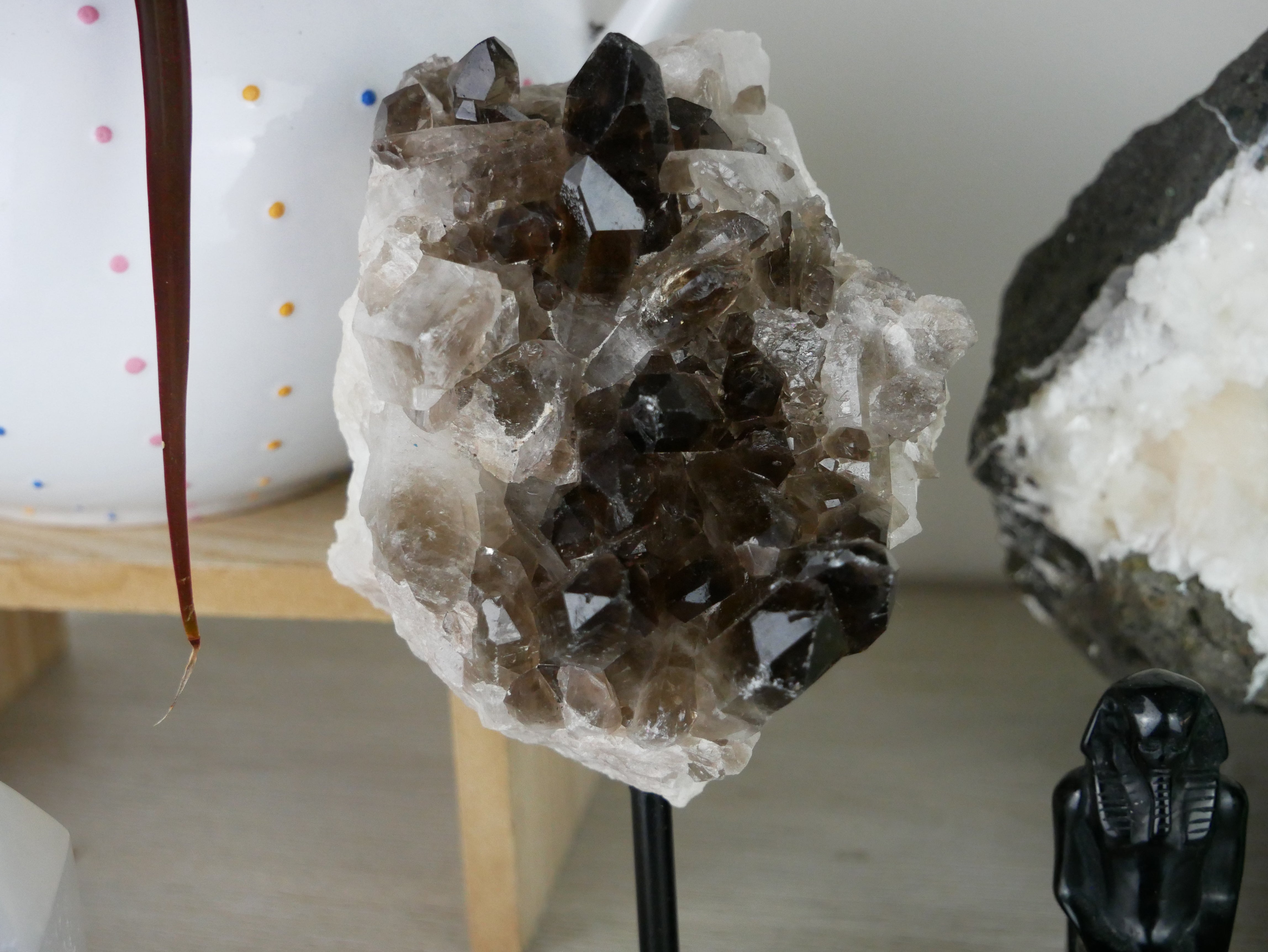 Smokey hot Quartz cluster on stand