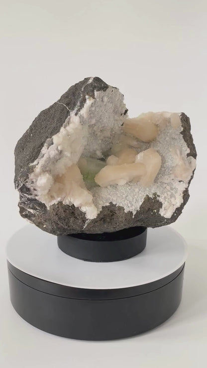 Large Green Apophyllite with Stilbite on Heulandite | 113 ounces